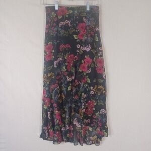 Roz & Ali Y2K Whimsygoth Fairycore Chiffon Asymmetrical Wrap Floral Skirt XS